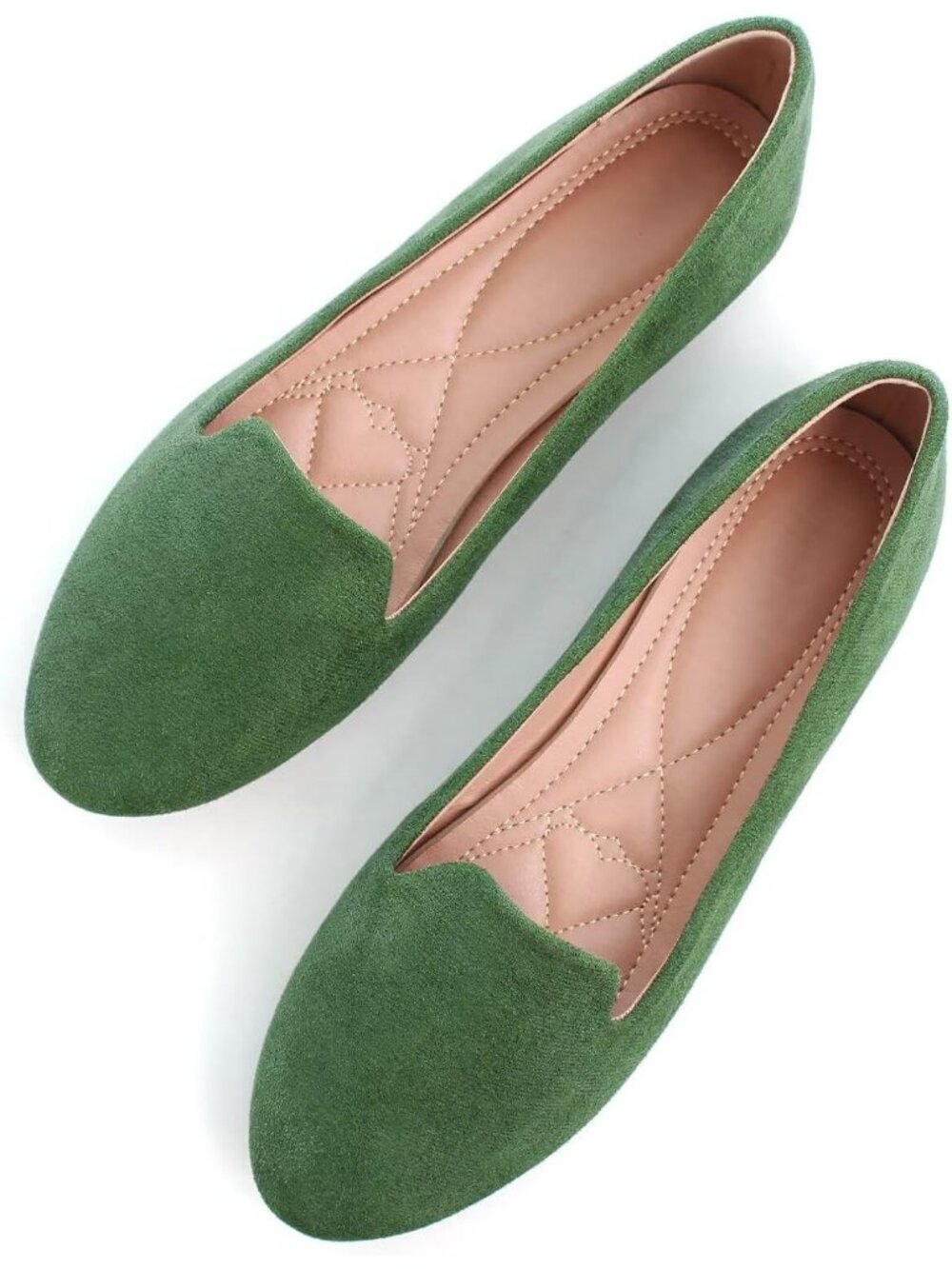 Women's Round Toe Army Green Suede Comfortable Ballet Flats Slip On Dress Shoes